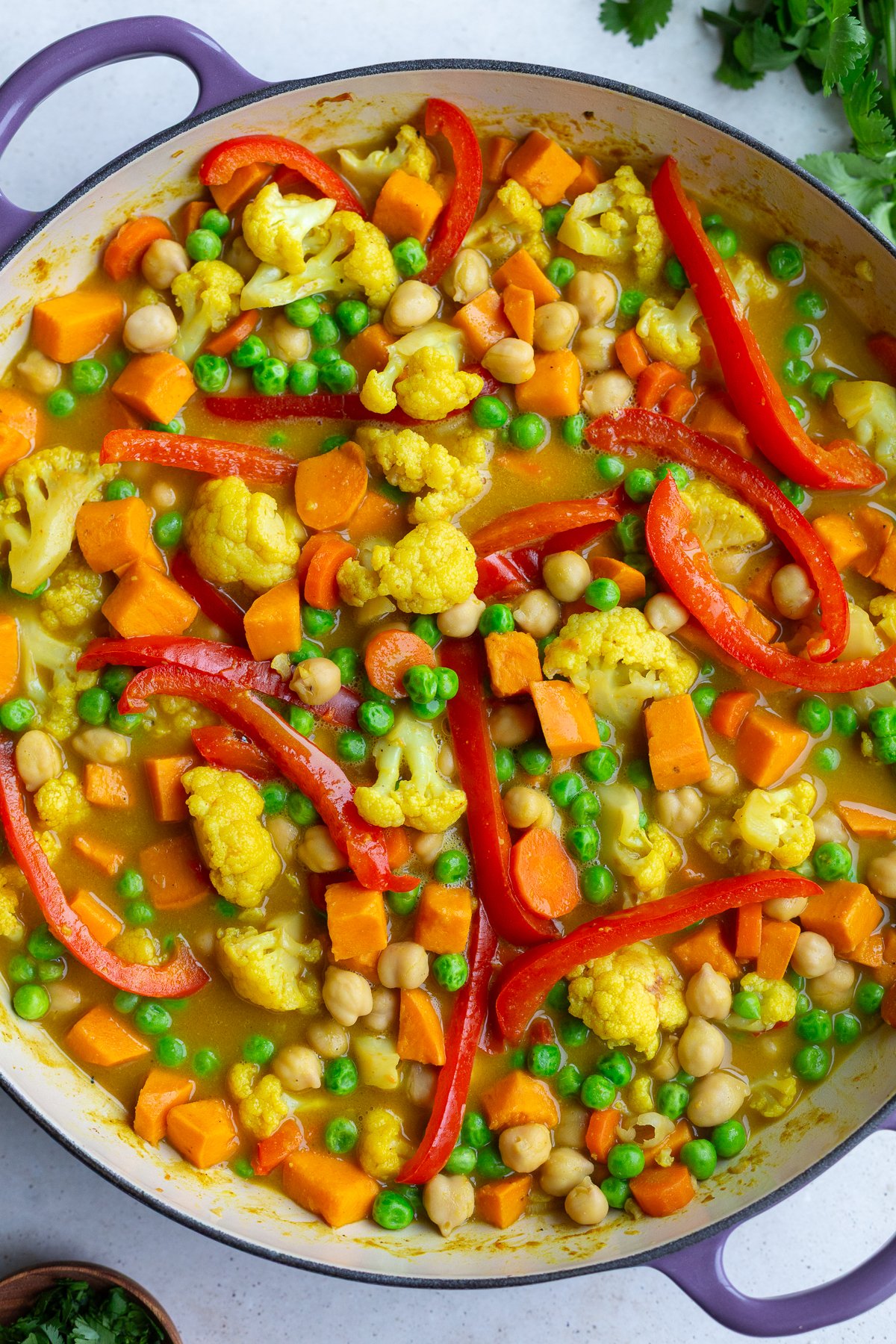 sweet potato and chickpea curry in a large skillet